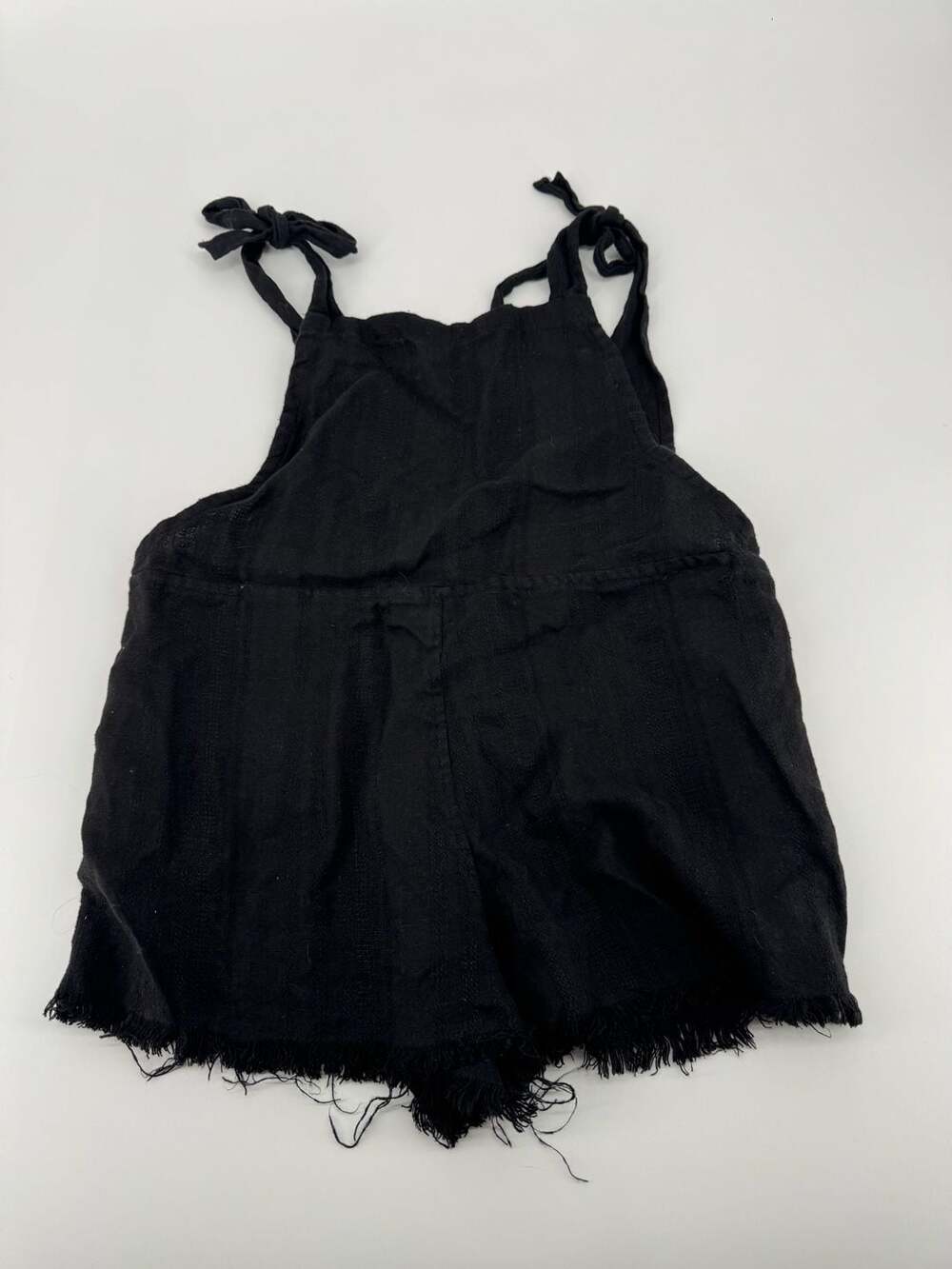 Mikoh Black 100% Linen Tie-Strap Romper with Fringed Hem
